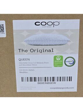 Coop Original Adjustable Pillow w/ Cross-Cut Memory Foam Queen 19 x 29 inch